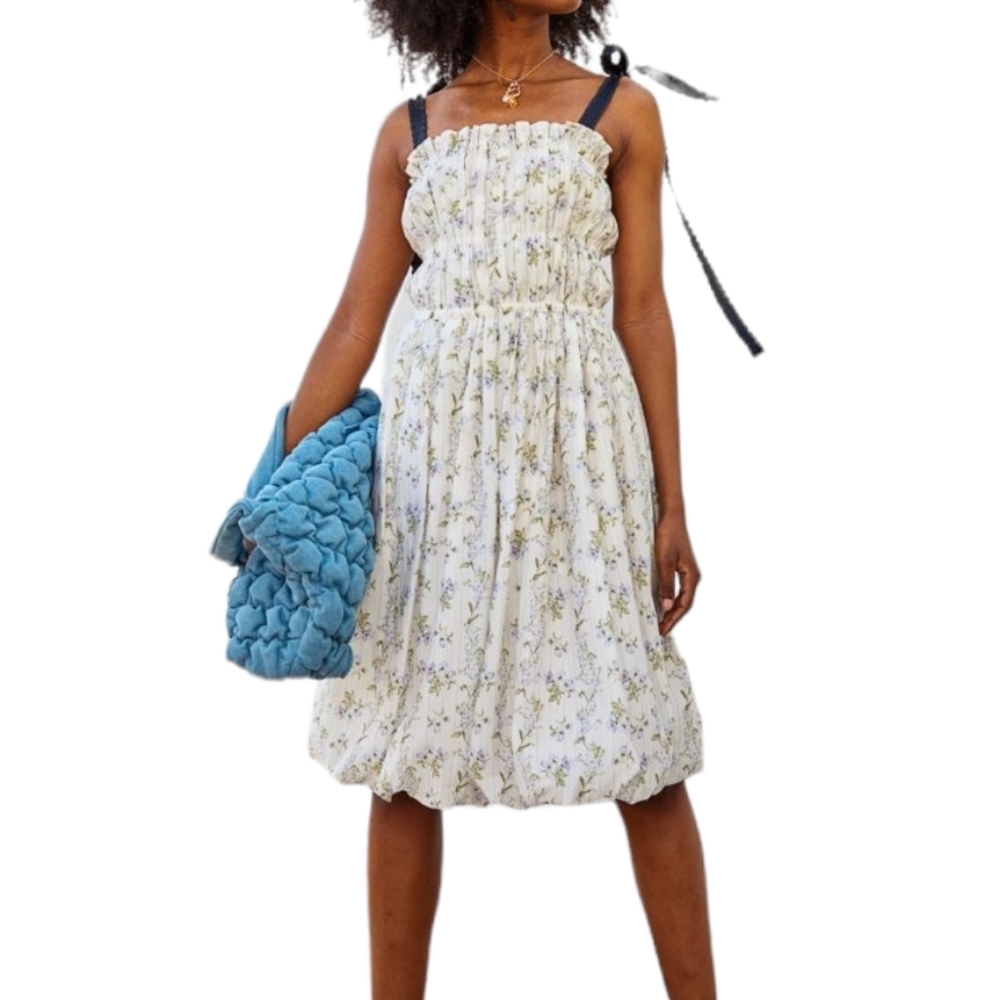 H&M Multicolor X Brock Collection Lyocell White Floral dress ribbon NWT cottage